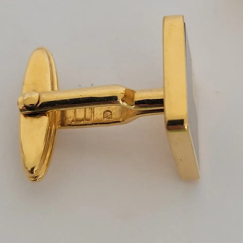 Dunhill D Cufflinks Gold Onyx Black Tone Logo Square Designer Logo Vintage Retro